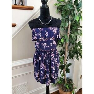 Mossimo Women's Blue Floral Rayon Off the Shoulder Knee Length Dress Size Medium